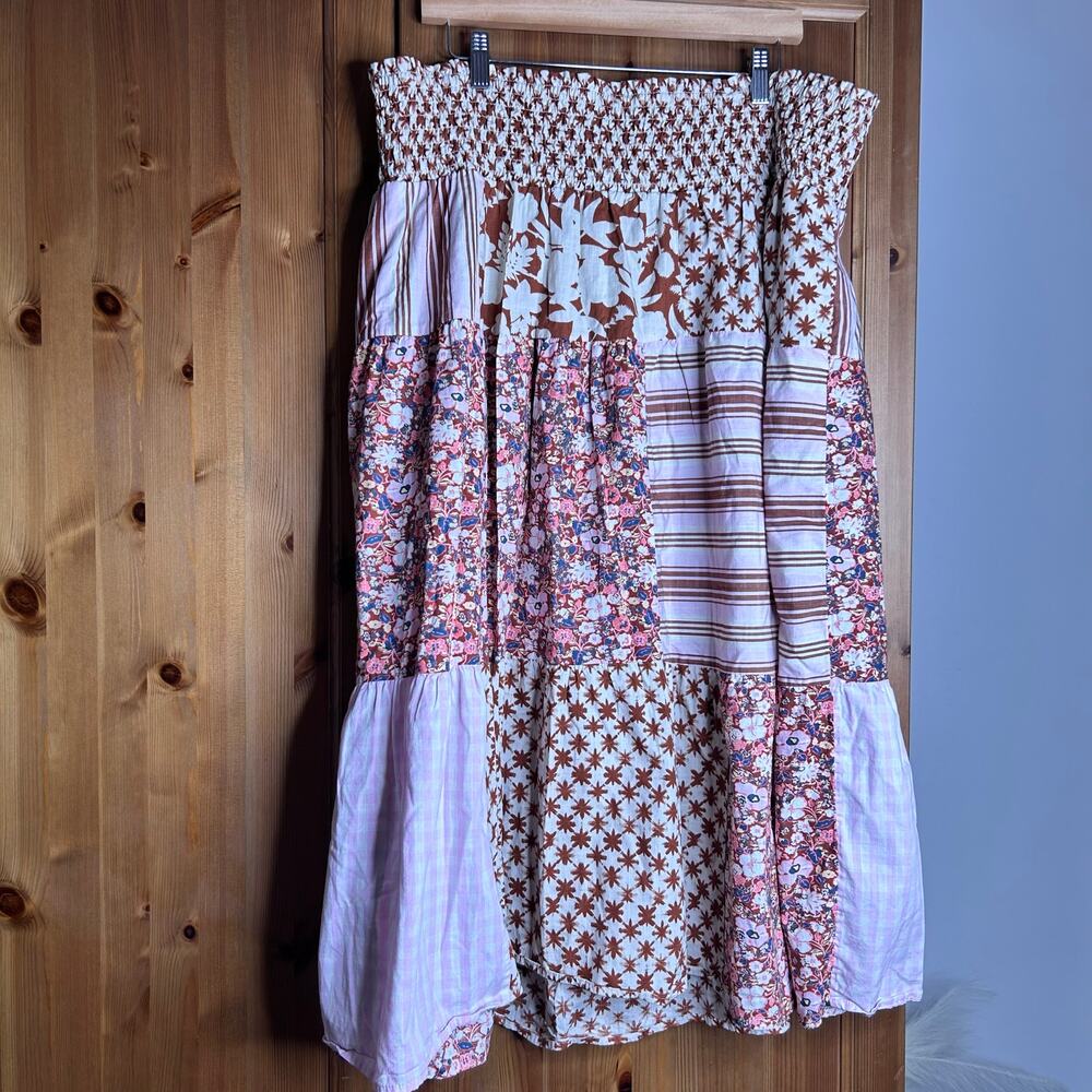 Universal Thread Boho Patchwork Gingham Floral Midi Skirt Women’s 2X Cottagecore - Picture 5 of 8